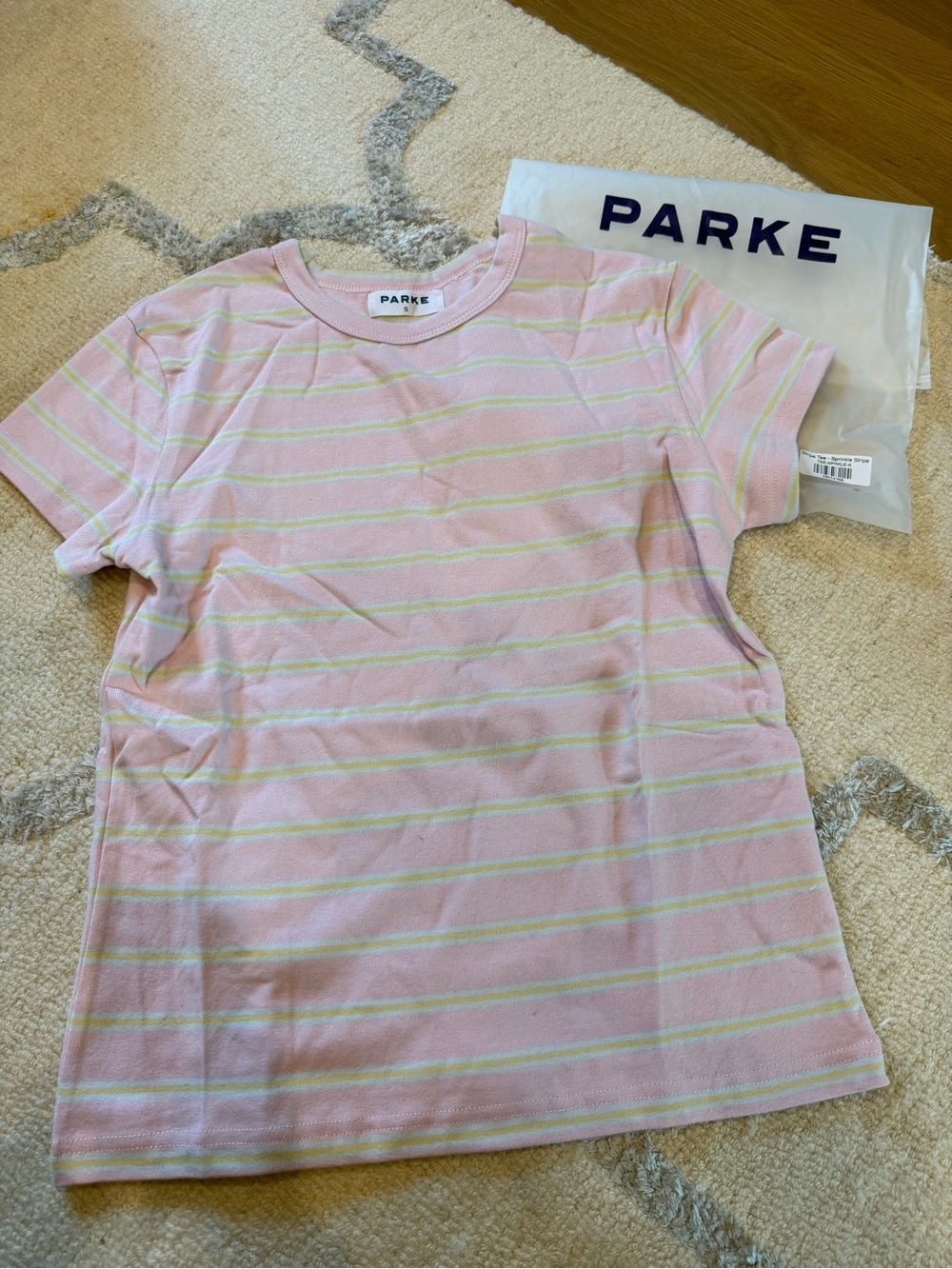 PARKE Women’s Pink Striped Short Sleeve Tee